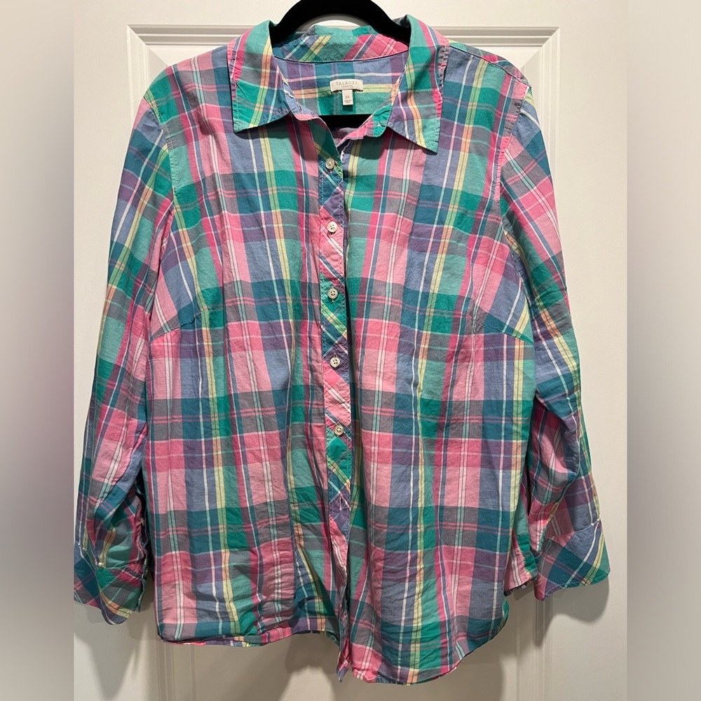 Talbots Plaid Lightweight Button-up Top 2X